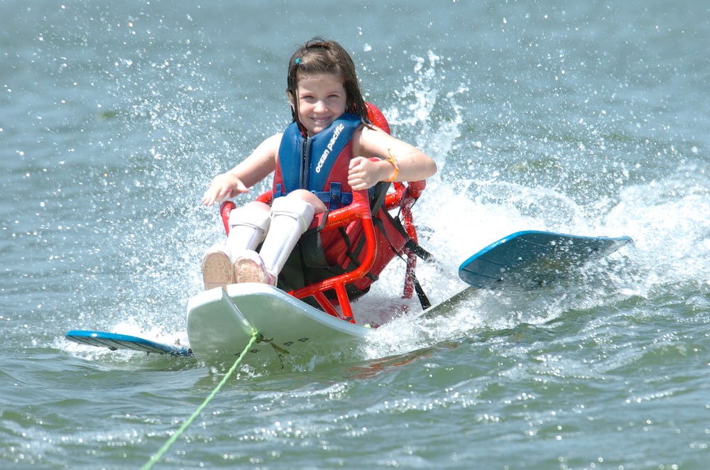 Girl in an adaptive wakeboard in Denver
