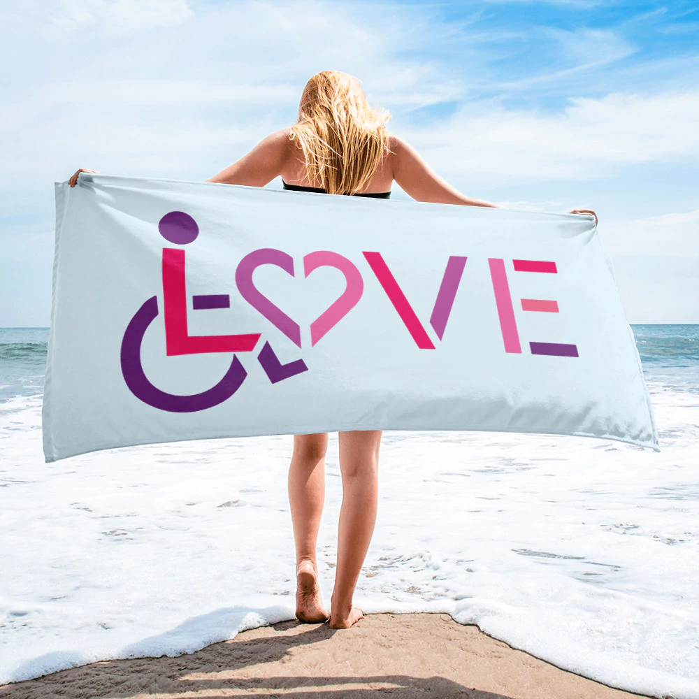 Love towel with L using handicapped symbol