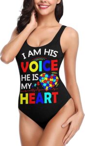 bathing suit featuring autism awareness message 