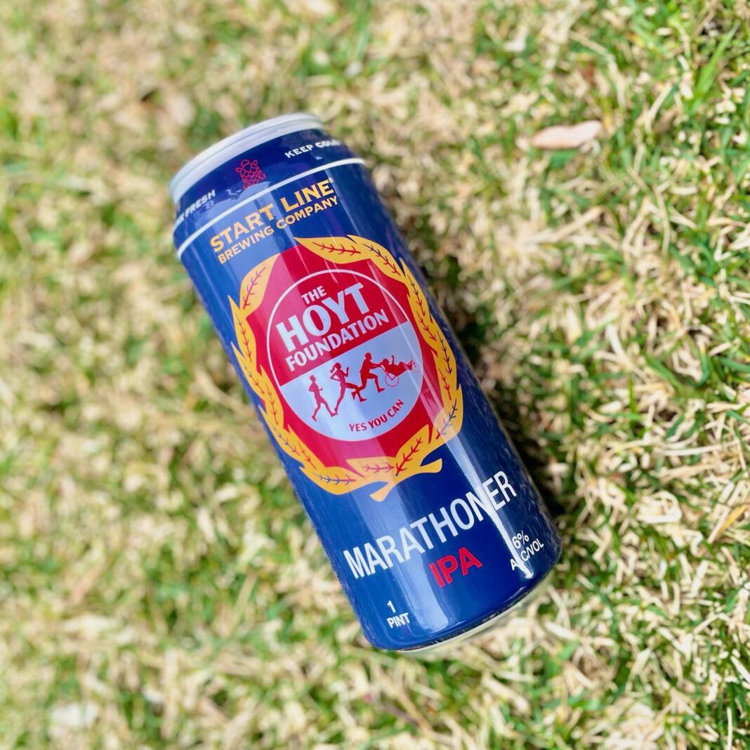 Team Hoyt Marathoner IPA can features Boston marathoners, including Dock and Rick Hoyt