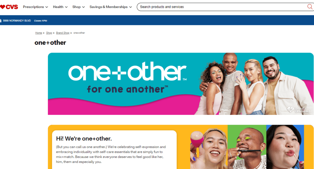 screenshot of one+other, accessible personal care line, on CVS.com