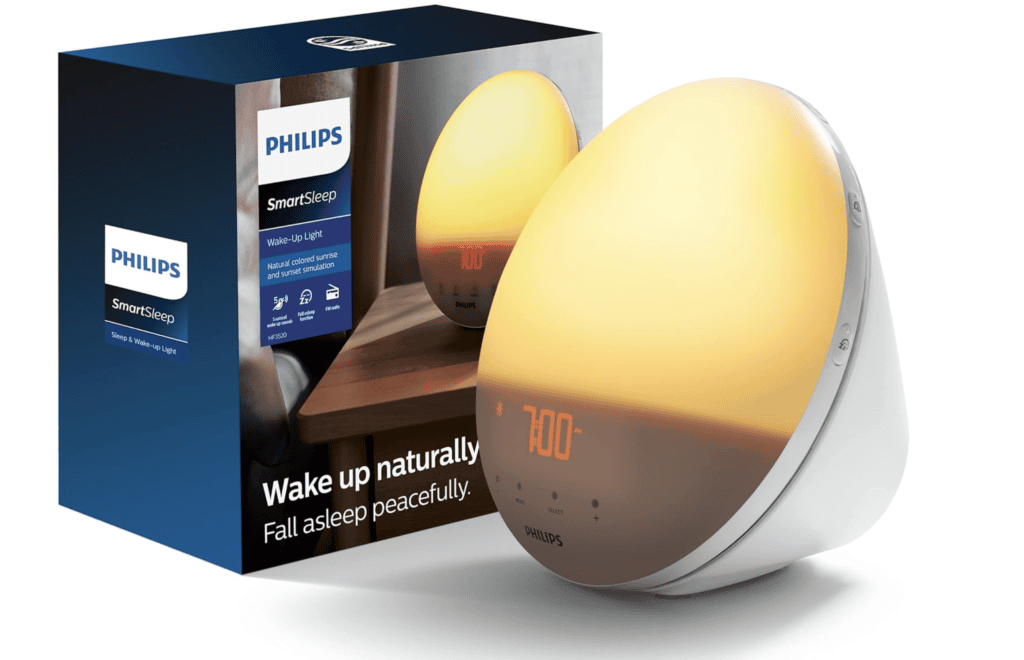 Philips SmartSleep Wake-up Light, Colored Sunrise and Sunset Simulation, 5 Natural Sounds, FM Radio & Reading Lamp, Tap Snooze, HF3520/60