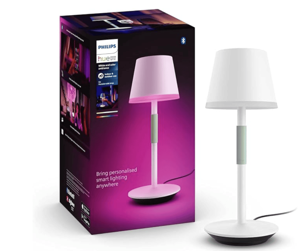 Philips Hue Go Smart Portable Table Lamp, 1-Pack White and Colour Ambience, LED Colour Changing, Indoor & Outdoor Use, Control with Hue App or Voice Assistant