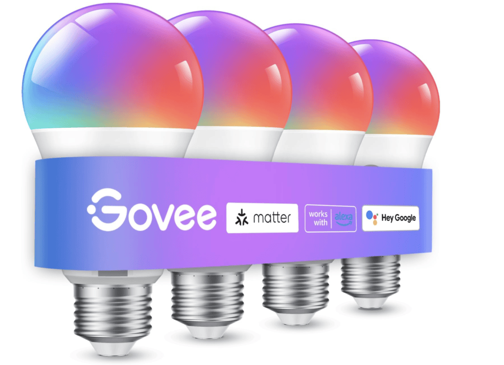 Govee Smart Light Bulbs, A19 Color Changing Light Bulb, 800 LM, E26 Base Works with Matter, Alexa and Google Assistant, 16 Million Colors RGBWW, WiFi & Bluetooth LED Light Bulbs, Music Sync, 4 Pack