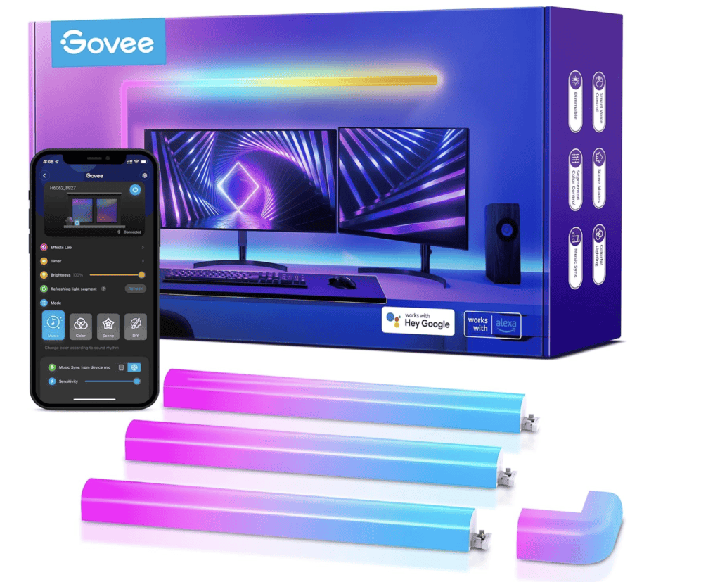 Govee Glide RGBIC LED Wall Lights, Smart Wall Sconces for Gaming TV Bedroom Streaming