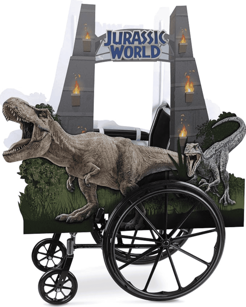 Jurassic Park adaptive wheelchair costume by Disguise. Sold on Amazon.
