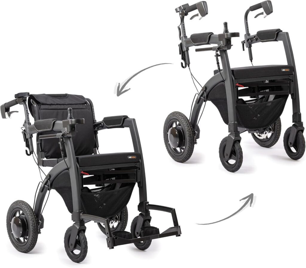 Rollz Motion Electric, Lightweight 3 in 1 Walker Electric Wheelchair, Rollator, Transport Chair, Foldable Mobility Solution